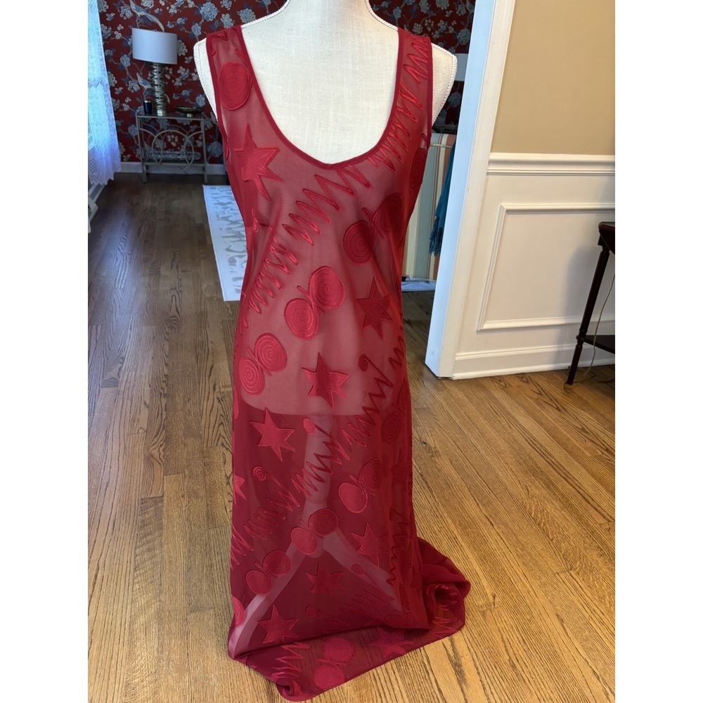VTG 90s Victoria Secret Gold‎ Label Sexy Star Slip Sheer Red Maxi Nightgown Sz M